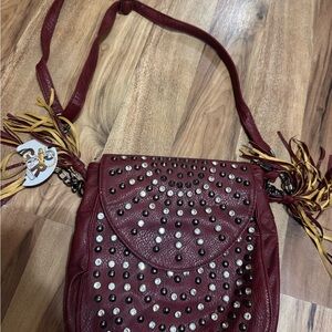 Elegant Burgundy Studded Crossbody Bag
